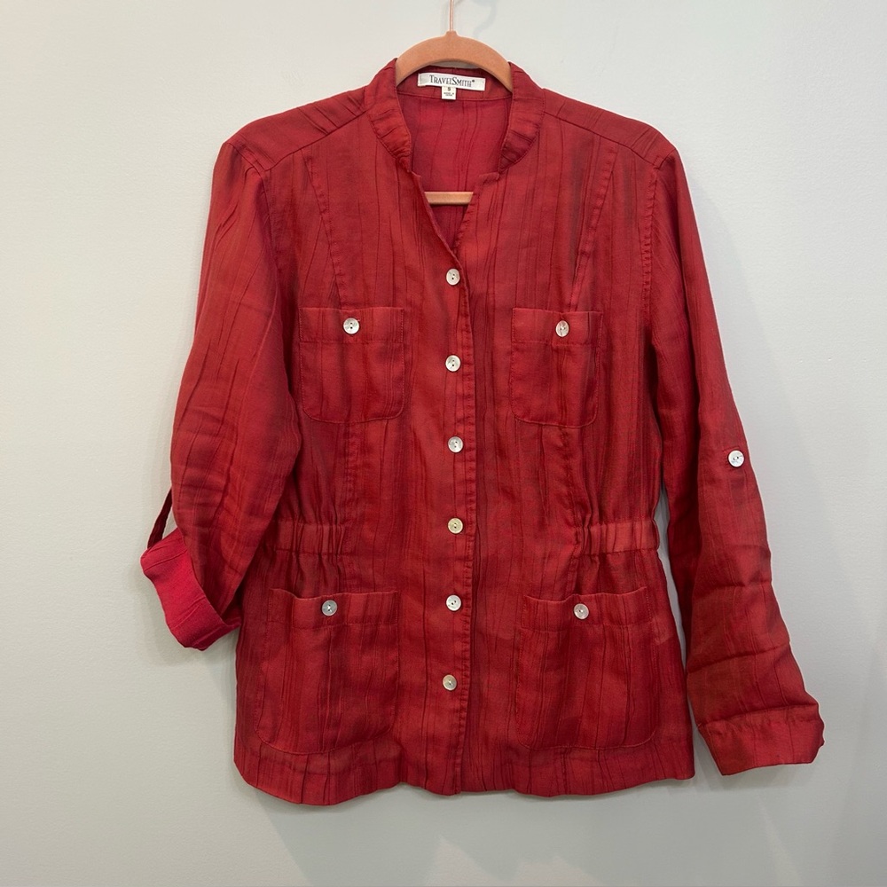 Travel Smith Linen Blend Lightweight Utility Jacket Rust Red Woman’s Size S